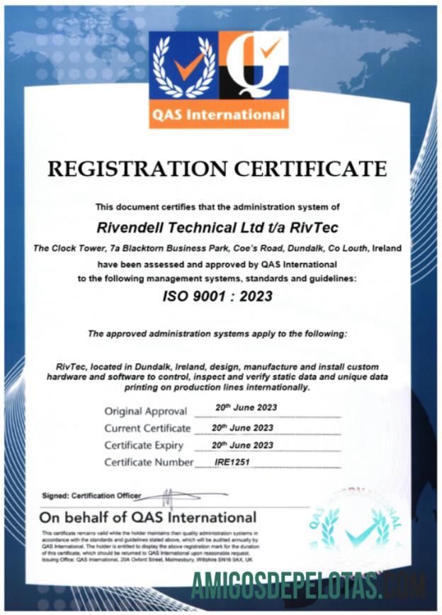 Certificado Técnico de Registro de Irlanda Rivendell para download, modelo Word e PDF